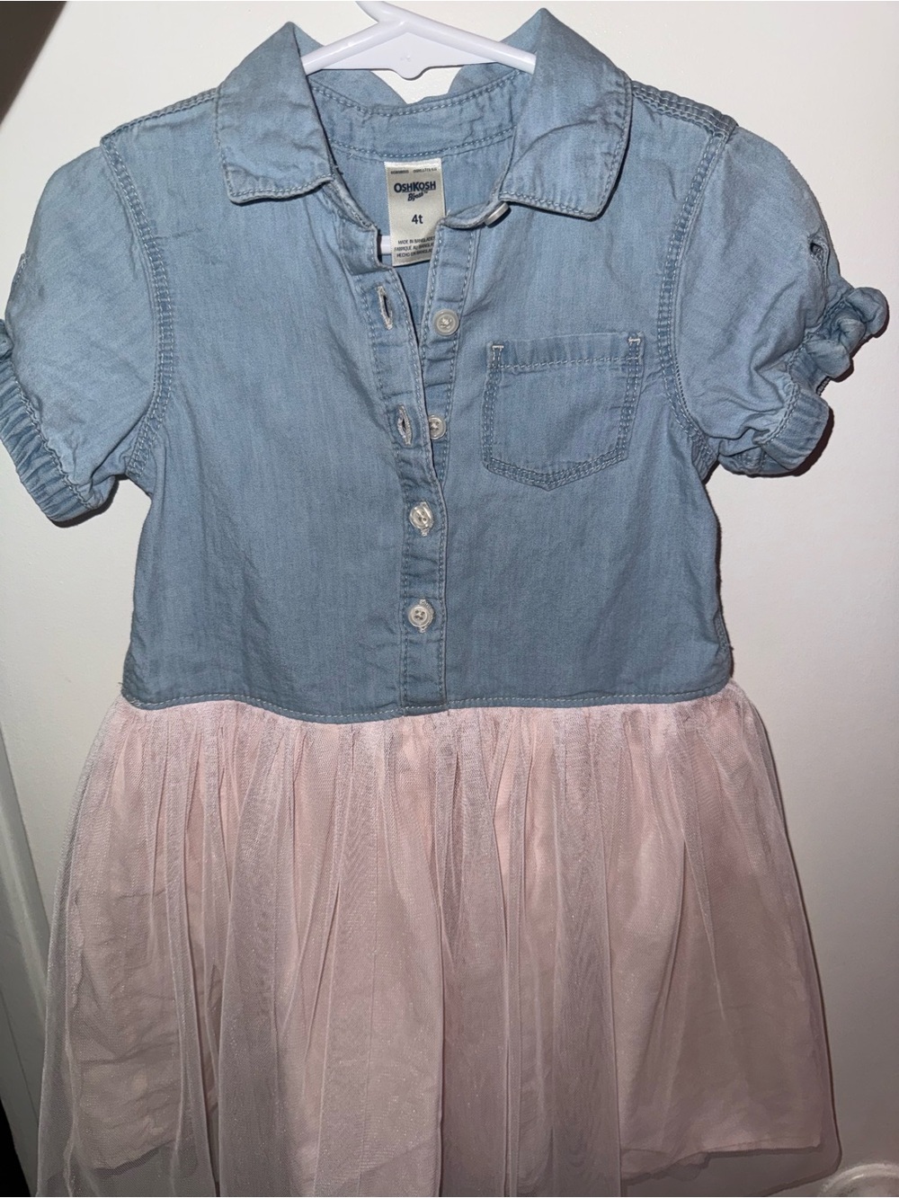 OshKosh B'gosh Light Blue Chambray Top with Soft Pink Tulle Skirt Dress